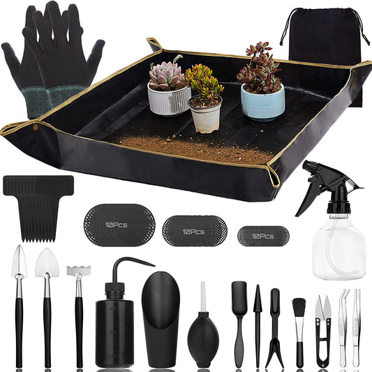 Succulent Tools Kit,57 Pcs Mini Garden Tools,Bonsai Tree Kit Plant Accessories Indoor Gardening Hand Tools with Repotting Mat, Succulent Kit for Plant Care,Gardening Gifts for Men & Women